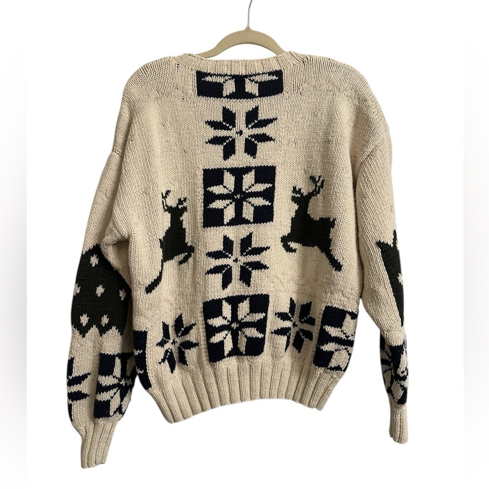 Vintage Chaps Ralph Lauren Hand-Knit Fair Isle Reindeer Sweater M Linen Cotton - Picture 4 of 9
